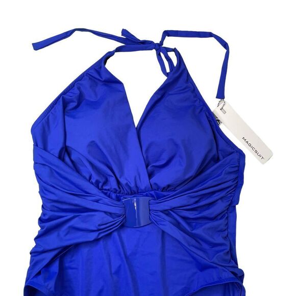 NEW Magicsuit Angelina halter One Piece Swimsuit Sz 14 Cobalt Blue - Picture 5 of 12